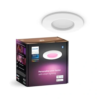 Image de Philips Hue Spot encastré connecté, 90mm, lumière blanche et couleur, compatible Bluetooth, contrôle vocal avec Alexa, Apple Home Google Assistant, blanc