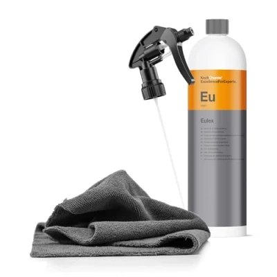 Image de Koch Chemie Eulex Kit de détachant pour résidus colle 1 l + tête pulvérisation chiffon en microfibre Élimine les tels que autocollants des étiquettes du verre, métal,