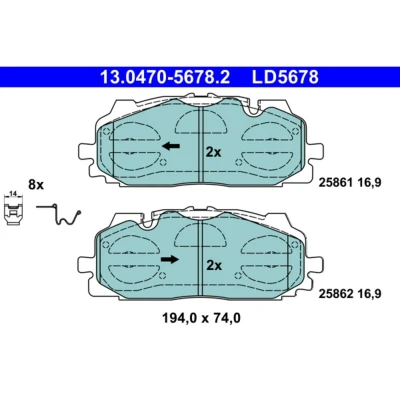 Image de ATE 13.0470 5678.2 Jeu de plaquettes frein préparé pour indicateur d&#039;usure, contact signal d&#039;usure exclu avec accessoires AUDI: A4 B9 Avant, Q7