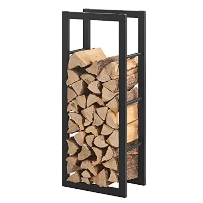 Image de [en.casa] Range Bûches pour Usage Intérieur Extérieur Porte Design Support Rangement Bois de Chauffage Acier Laqué 40 x 25 100 cm Noir