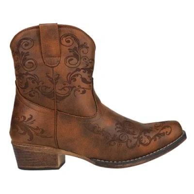 Image de Roper Bottes courtes pour femme Tige à fermeture éclair de 17,8 cm Bottines tendance bout ciselé Semelle extérieure flexible en TPR intérieure rembourrée, cognac, 42 EU
