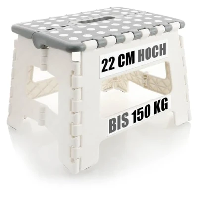 Image de com four® Marche Pliante avec Picots en Caoutchouc escabeau Pliable Aide à l&#039;escalade Portable Tabouret Pliant antidérapant capacité de Charge jusqu&#039;à 150 kg (Blanc/Gris 1 pièce)