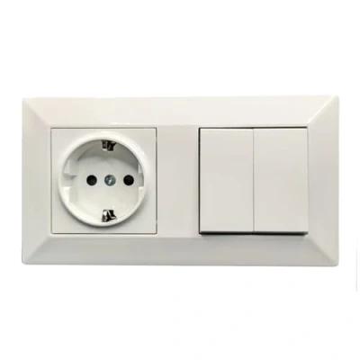 Image de Jandei Prise Schuko 2P+T 16 A et double interrupteur commutateur, 230 V, décoration murale intérieure, facile à installer, avec cadre mécanisme, polycarbonate blanc