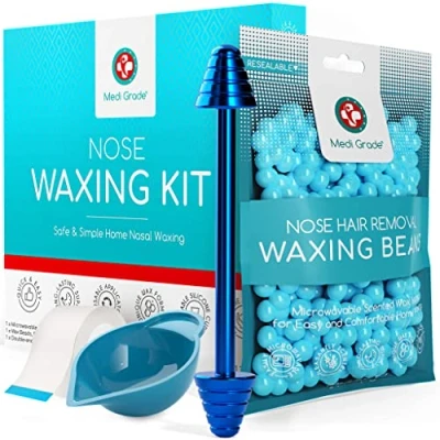 Image de Cire Épilatoire Nez 50g Épilation Sûre &amp; Simple pour Usage à Domicile par Medi Grade Kit Complet Avec Bande, Coupelle et Pochette