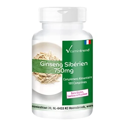Image de Ginseng sibérien 750mg Végan et naturel Boite de 180 comprimés d’Extrait Vitamintrend®