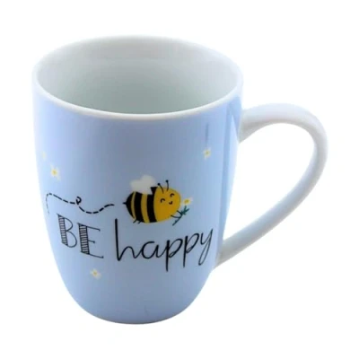 Image de Dekohelden24 Mug en Porcelaine Motif Abeille BE Happy Taille H/Ø: 10 x 8 cm, Capacité 250 ML, Passe au Lave Vaisselle, Tasse à Café