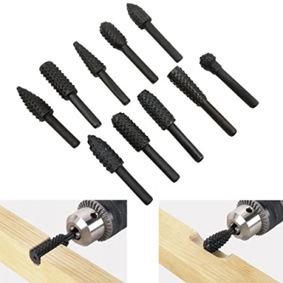 Image de bois Râpe Set de limes 10 pièces Tige Kit fraisage Foret Perceuse Outils Sculpture sur Ponceuse Roue Cône Torsion Tiges Pour Rotatifs