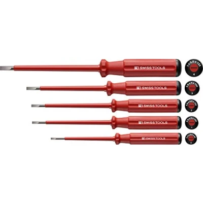 Image de PB Swiss Tools VDE SCHLITZ 5538 Jeu de 5 tournevis d&#039;électricien (0/1/2/3/4), isolés jusqu&#039;à 1000 V, 100 % fabriqué en Suisse, Rouge