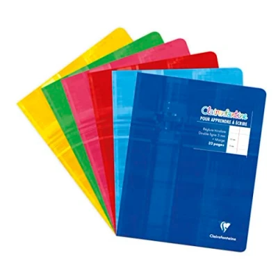 Image de Clairefontaine 3997C Un Cahier d&#039;Écriture Agrafé &quot;Clairenfantine&quot; 17x22 cm 32 Pages Double Ligne 5 mm Papier Blanc 90 g Couverture Carte Pelliculée Couleur Aléatoire