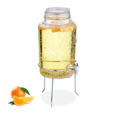 Image de Relaxdays Distributeur de Boisson, avec Support et Robinet, 5 litres, pour Votre Limonade, Transparent