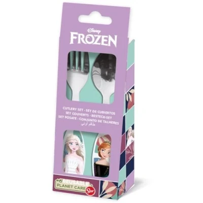 Image de Disney Lot de 2 couverts bleu clair pour fille en acier inoxydable Frozen Elsa et Anna avec pointes arrondies