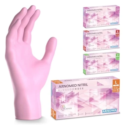 Image de ARNOMED gants jetables rose, nitrile taille L, gant jetable avec 100 pièces/boîte, en non poudrés &amp; sans latex, cuisine, a usage unique XS, S, M L