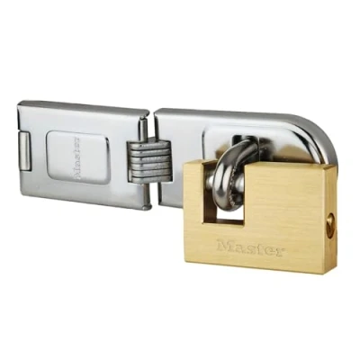 Image de Master Lock 606720EURD Pack Comprenant un Moraillon à Charnière et Cadenas Rectangulaire Clé