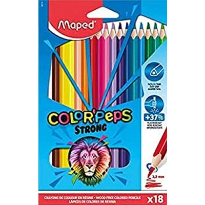 Image de Maped Crayons de Couleur STRONG Color&#039;Peps 18 Coloriage Ultra résistants et Ergonomique Pochette carton