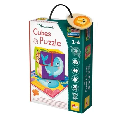 Image de Liscianigiochi Cubes Montessori et Puzzles Jeu Éducatif en Bois Carton pour Dextérité Observation 4 Favorise le Développement Sensoriel