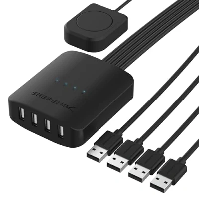 Image de SABRENT KVM Commutateur, 4 pc en sortie, Sélecteur de commutateur pour PC, partage USB 3.2, Switch imprimante, scanner, souris, Indicateur LED, plug &amp; play (USB USS4)