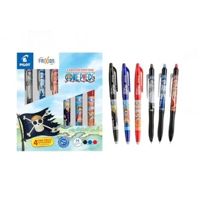 Image de PILOT x One Piece Coffret Collector de 3 FriXion Ball + Plus 4 Stickers Stylos Effaçables Édition limitée Rollers rechargeables Noir, Bleu, Rouge Pointe Moyenne
