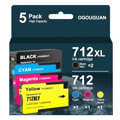 Image de Oyate Cartouche d&#039;encre Remanufacturée 712 712XL High Yield pour imprimantes HP DesignJet T650 T630 T230 T210 Studio Plotter (5 Pack)