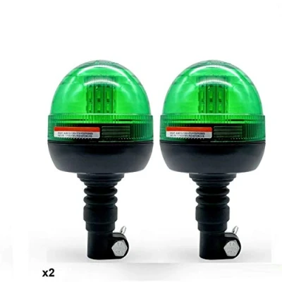 Image de Lot de 2 Gyrophares LED Vert 12V 24V Support Flexible Tige DIN Modes flash + Rotatif Feux d&#039;Avertissement Certifié E9 R65 IP56 Pour Camions Agricoles Utilitaires