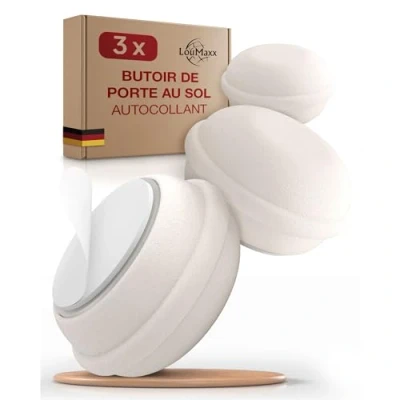 Image de LouMaxx Lot de 3 butoirs porte autocollants en caoutchouc Blanc Butoir forme macarons Butée sol La protection parfaite contre les