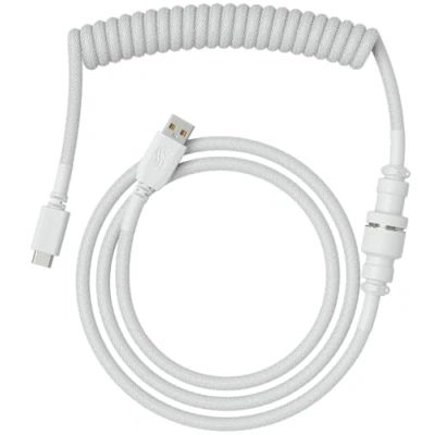 Image de Glorious Gaming Câble de clavier spiralé Premium Prise plaquée or USB A (PC) à C (clavier), anti emmêlement, manchon double tressage, connexion intermédiaire aviation 5 broches Ghost White