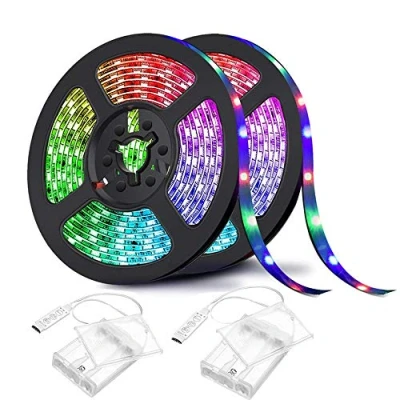 Image de Sunboia Ruban LED a Pile 4M,Bande LED, 2x2m/120 SMD 5050 RGB IP65 Étanche Bande Kit Lumineuse Flexible Peut Découpé Clignotant au Néon Noël Déco Soirée Fête Mariage Vitrine