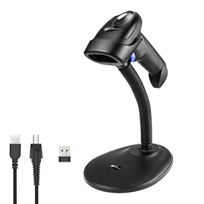 Image de NetumScan Lecteurs de Codes Barres, Scanner Code à Barres sans Fil 2,4GHz, Scan Automatique Douchette USB Câble Support Mains Libres NSL6S