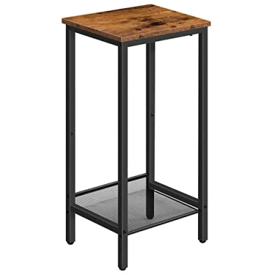 Image de HOOBRO Table d&#039;Appoint, de Chevet, Téléphone avec Étagère Grillagée Réglable, Bout Canapé Fin, pour Lampe, Bureau, Couloir, 38 x 28 73,5 cm, Marron Rustique EBF03DH01