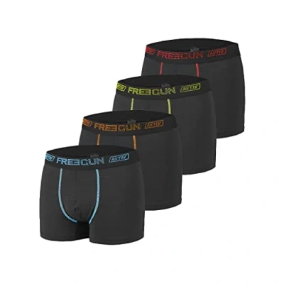 Image de FREEGUN Boxer Homme Durable, Calecon Homme, AKTIV, Doux et Léger (Lot de 4), Noir, Bleu, Jaune, Rouge, Taille 2XL