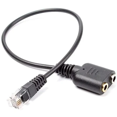 Image de Câble audio Adaptateur RJ11 vers double prise 3,5 mm 15 cm Noir Transfert