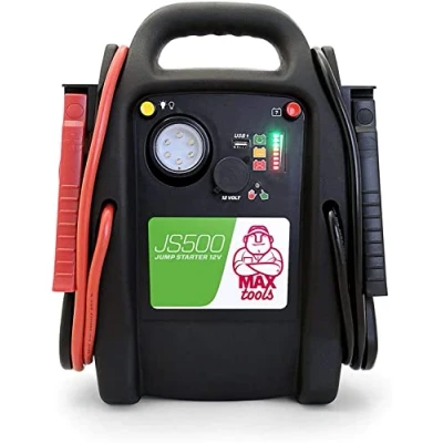 Image de MAXTOOLS JS500 2200 A 22 Ah, Démarreur d&#039;Urgence pour Voitures et Camionnettes, Moteurs Diesel Essence 12V, Jump Starter, avec Torche LED, Port USB Câbles de Démarrage