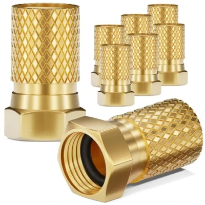 Image de HB DIGITAL Lot de 8 fiches F 8,2 mm avec joint en caoutchouc plaqué or pour câble d&#039;antenne coaxial, couplement satellite, installations BK massif HQ 4K UHD