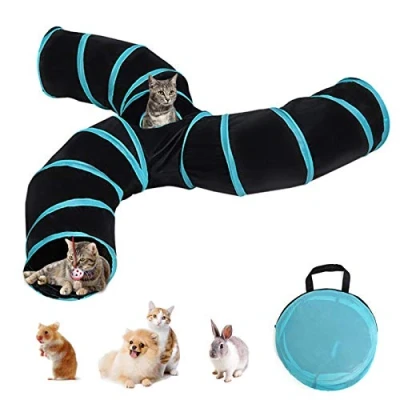 Image de Stronrive Tunnel Chat Jeu Chat, 3 Voies/4 Voies/5 Voies Tunnels Pliable Jouet Labyrinthe Interactif pour Petits Animaux avec Sac Rangement Chats, Chiots, Lapins, Cobaye
