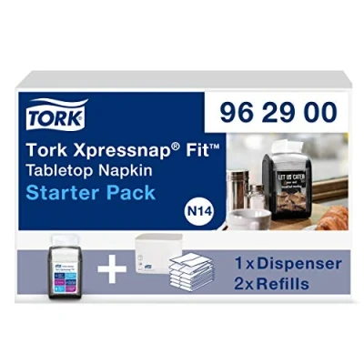 Image de Tork Xpressnap Fit Starter Pack Distributeur pour Serviettes de Table en Papier 962900 N14 + Recharges Enchevêtrées (2 x 120 Feuilles)