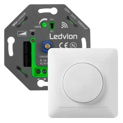 Image de Ledvion Variateur LED Intelligent WIFI, 5 250 Watts, Inclus Plaque Blanche, Universel, LED, Encastrable, Découpage de Phase