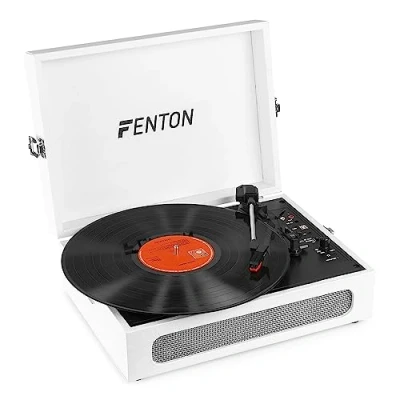 Image de Fenton RP118F Platine Vinyle Valise Bluetooth avec Haut Parleurs Intégrés, Style Cuir Beige, Emetteur Bluetooth, Lecture 33, 45 et 78 Tours, Idéal pour Décorer Écouter Vos Vinyles