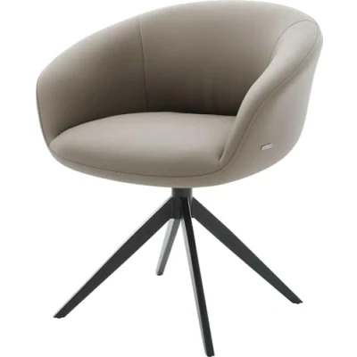 Image de Chaise pivotante Vinka Flex avec accoudoirs cuir de vache couleur boue pied croisé large noir pivotement sur 360 fonction bascule ressorts ensachés