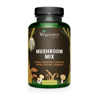 Image de Complexe Champignons 2000 mg UNIQUE : Extraits Puissants Hericium, Reishi, Cordyceps CS 4, Shiitake, Chaga, Agaricus Système Immunitaire 120 Gélules Vegan Vegavero®