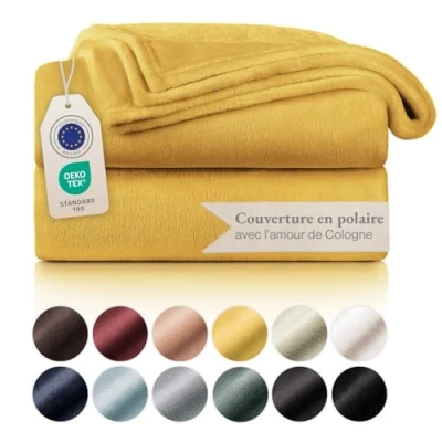 Image de Blumtal Couverture Polaire 150 x 200 Plaid Jaune Certifié Oeko TEX®, pour Canapé Epaisse, Moelleuse, Douce Et Chaude Haute Qualité