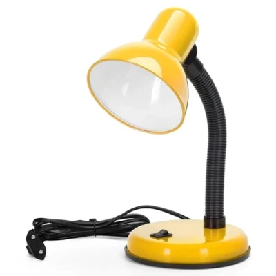 Image de Aigostar Vintage Lampe de Bureau, Table Retro avec Prise, Sans Ampoule, Compatible Les Ampoules LED Modele E27, Colonne Reglable, Jaune