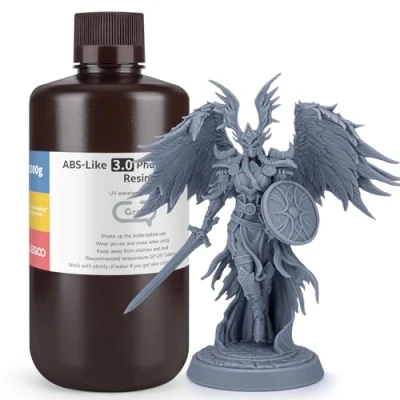 Image de ELEGOO Résine ABS Like 3.0 pour Impression 3D Imprimante LCD MSLA DLP UV 405nm Photopolymère, Haute Précision, Résistance et Ténacité Améliorées, Gris 1000G