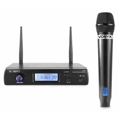 Image de Vonyx WM61 Microphone sans Fil UHF, 16 Canaux, Micro Fil, Idéal pour Karaoké, Conférences et Présentations