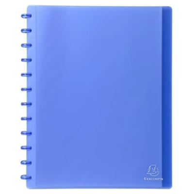 Image de Exacompta Réf. 86352E Carton de 4 Protège documents amovible à anneaux avec 30 pochettes grainées détachables 60 vues pour A4 dim 24,5 x 31 cm couverture rigide translucide couleur bleu
