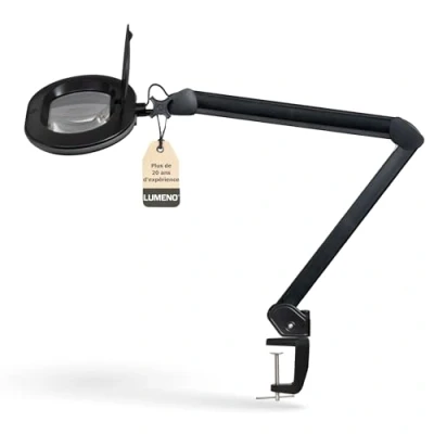 Image de Lumeno 8615SW Lampe loupe avec grande lentille ovale 110x150 mm, 60 LED à intensité variable sur 2 niveaux, parfaite comme aide la lecture, pour cosmétique, 5 dioptries noir