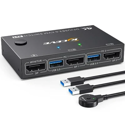 Image de commutateur KVM USB 3.0 Displayport 4K @ 144 Hz, YOUTINGHDAV 2 PC 1 moniteur, pour pièces PC, 4 appareils 3.0, clavier, souris, moniteur avec