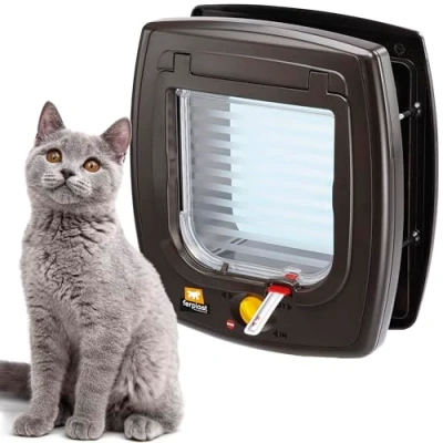Image de Ferplast Chatiere Magnetique, Porte pour Chats, Entrée et Sortie Contrôlables à 4 Voies, Proctection Contre Les Courants d&#039;air, Collier Chat avec Aimant Inclus, Swing 7 Marron