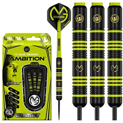 Image de WINMAU Michael Van Gerwen MvG Ambition Jeu de fléchettes Steeltip en Laiton 22g avec Mega Standard Vols et Nylon Arbres (Tiges)