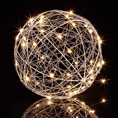 Image de Relaxdays, argenté Boule décorative LED, Décoration intérieure fenêtre, Sphère Lumineuse, à Piles, Noël, Diamètre 20 cm, Fer, 1 élément