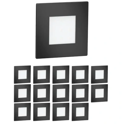 Image de ledscom.de 15 pièces Lumière d&#039;escalier LED/lampe murale encastrée FEX pour l&#039;intérieur et l&#039;extérieur, carrée, noire, 85 x 85mm, blanc froid