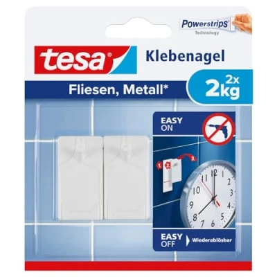 Image de tesa Clou Adhésif pour Carrelage &amp; Métal 2kg Autocollant Surfaces Lisses et Solides dans les Salles de Bains Cuisines 2 une Capacité kg